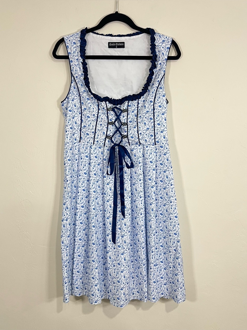 Scarlet Darkness Dirndl Corset Lace Up Sleeveless Floral Dress Ruffle Blue Med